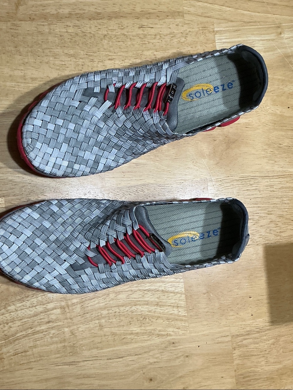 Women’s Grey Woven Slip-On Shoes with Red Accents